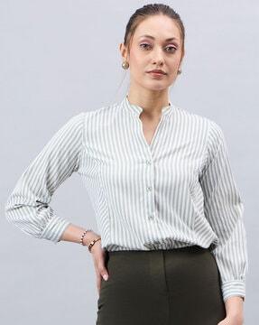 women regular fit band-collar shirt