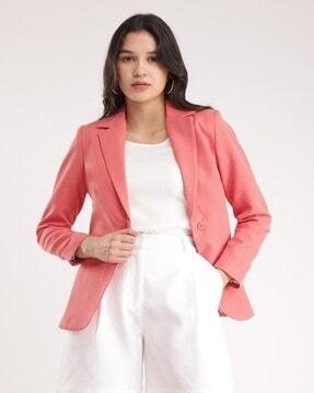 women regular fit blazer with full sleeves