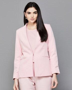 women regular fit blazer with welt pockets