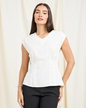 women regular fit blouson top with cap sleeves