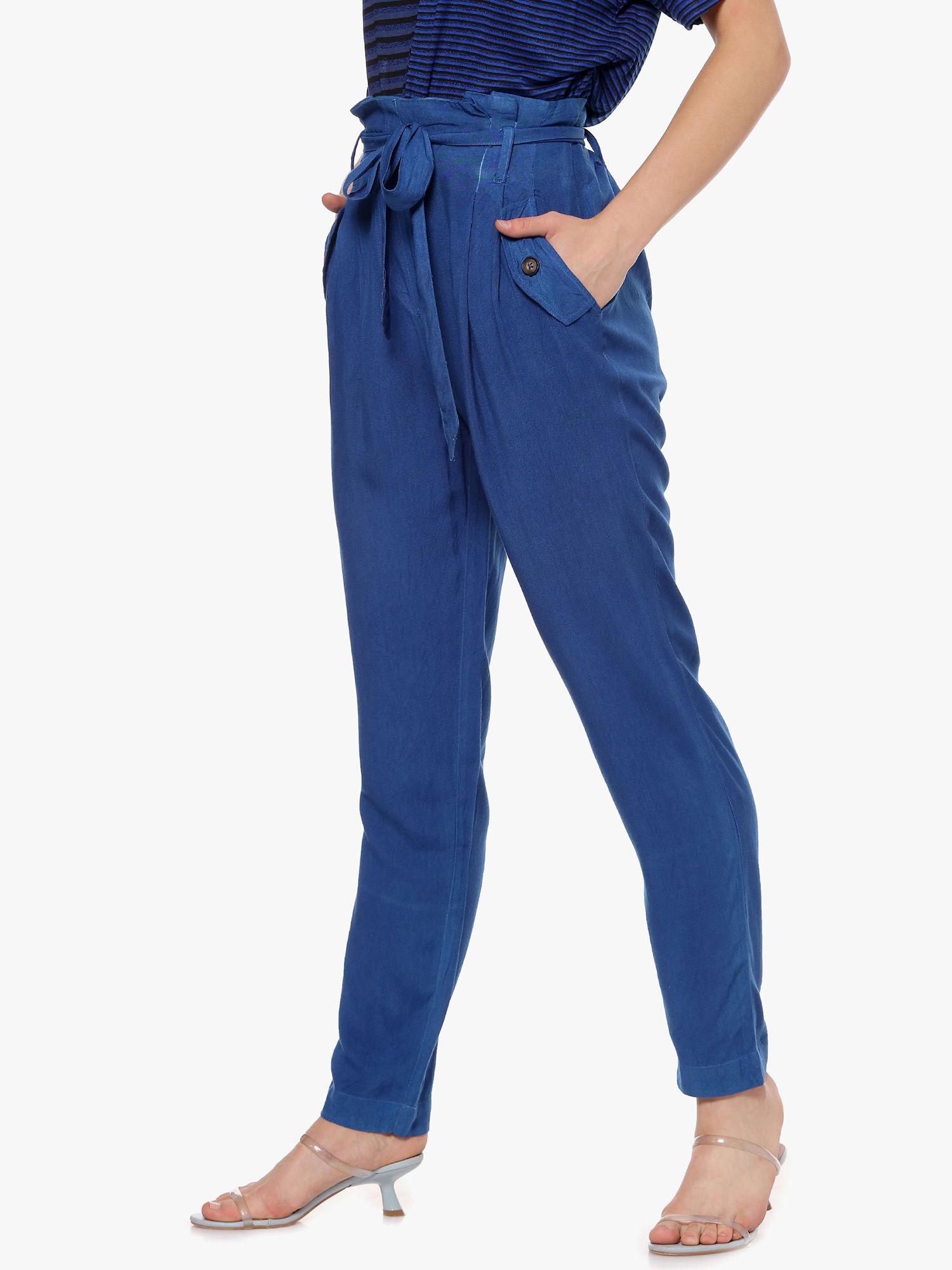 women regular fit blue trousers