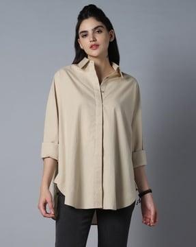 women regular fit button-down shirt with full sleeves