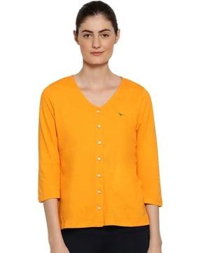 women regular fit button-down top