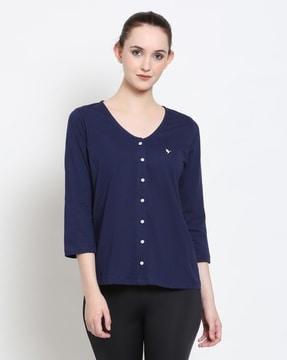 women regular fit button-down top