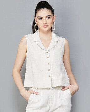 women regular fit button-down top