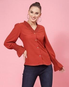 women regular fit button-down top