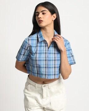 women regular fit checked shirt