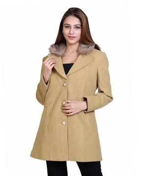women regular fit coat with button closure