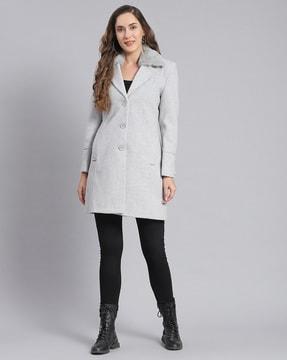 women regular fit coat with slip pocket