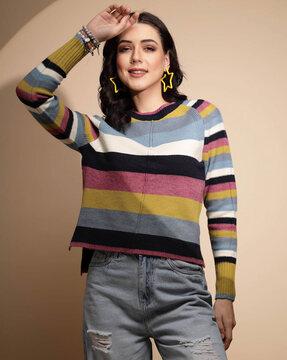 women regular fit colourblock round-neck sweatshirt