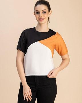 women regular fit colourblock top