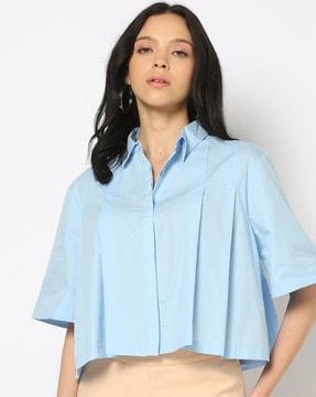 women regular fit cotton pleated shirt