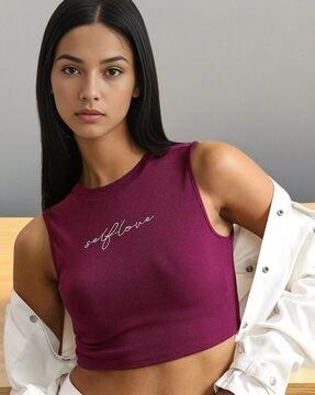 women regular fit crew-neck crop top