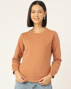 women regular fit crew-neck sweatshirt with ribbed hem