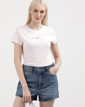 women regular fit crew-neck t-shirt with brand embroidery