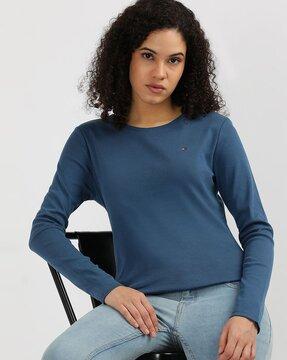 women regular fit crew-neck t-shirt with logo embroidery