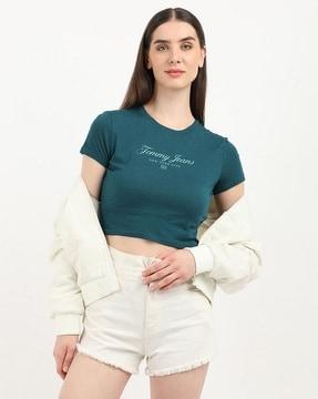 women regular fit crew-neck t-shirt with logo print