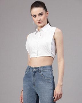 women regular fit crop shirt