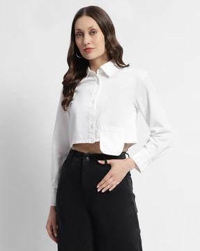 women regular fit crop shirt