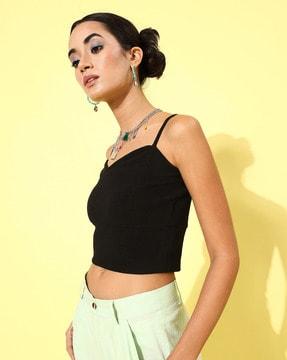 women regular fit crop sleeveless top