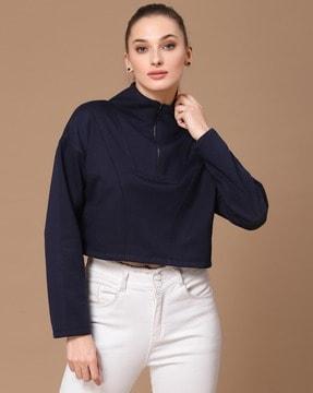 women regular fit crop sweatshirt