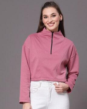 women regular fit crop sweatshirt