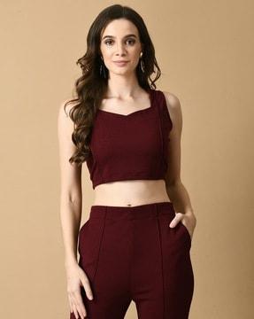 women regular fit crop top with sleeveless