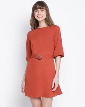 women regular fit dress with boat neck