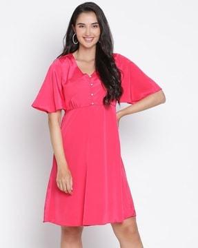 women regular fit embellished a-line dress with v-neck