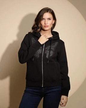 women regular fit embellished hoodie