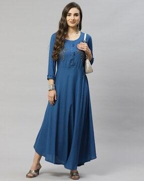 women regular fit embroidered fit & flare dress