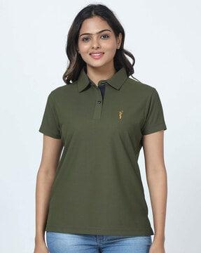 women regular fit embroidered polo t-shirt