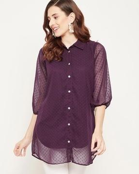 women regular fit embroidered top with button closure