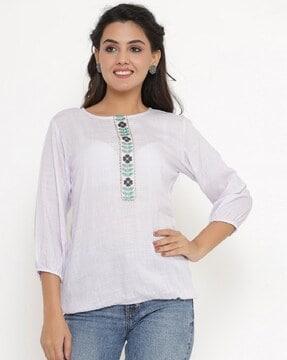 women regular fit embroidered top