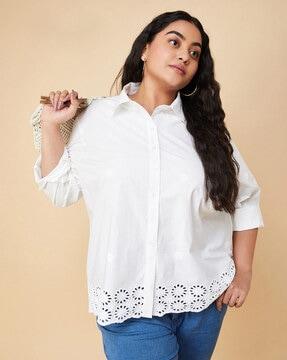 women regular fit embroidered top