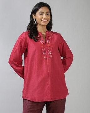 women regular fit embroidered tunic