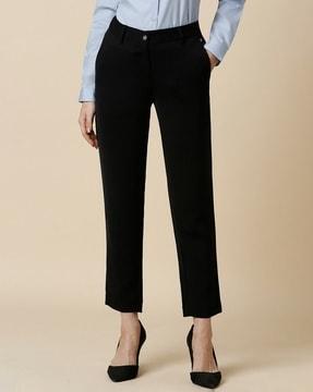 women regular fit flat-front trousers