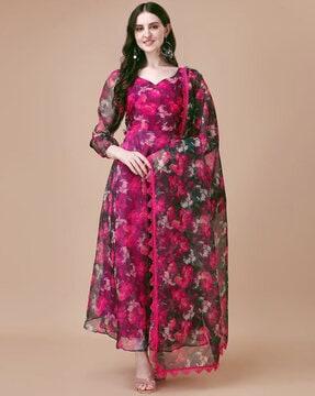 women regular fit floral anarkali kurta & dupatta set