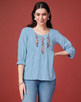 women regular fit floral embroidered tunic