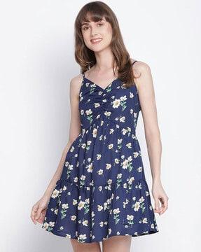 women regular fit floral print a-line sleeveless dress