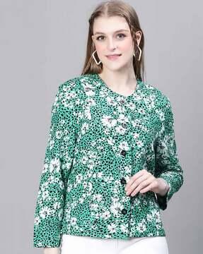 women regular fit floral print blouson jacket