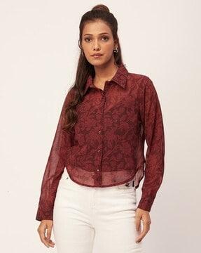 women regular-fit floral print button-down shirt