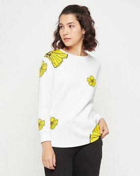 women regular fit floral print sweatshirt