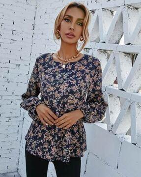 women regular fit floral print top