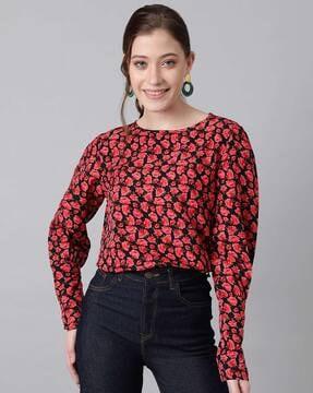 women regular fit floral print top