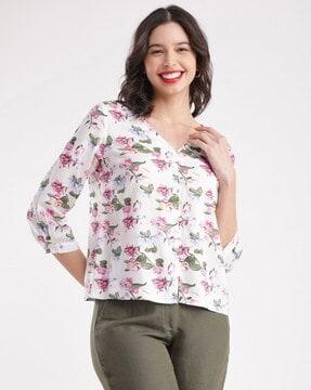 women regular fit floral print top