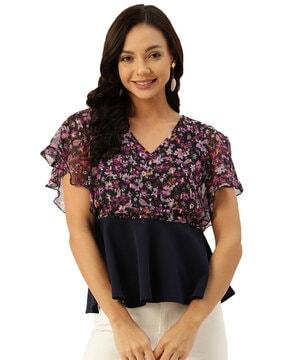 women regular fit floral print top