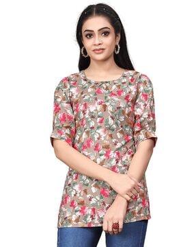 women regular fit floral tunic with round neck
