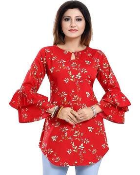 women regular fit floral tunic with round