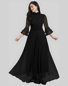 women regular fit gown dress with ruffle sleeves